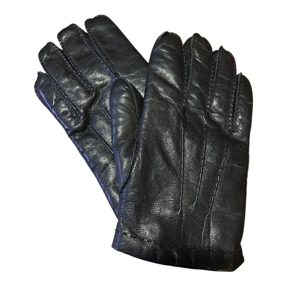 Aris Mens Black Leather Gloves 100% Fur Lined Spain Fur Made in Philippines M